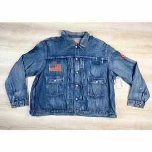 Polo Ralph Lauren Men XLT Flat Patch Denim Jean Jacket B&T Distressed $399